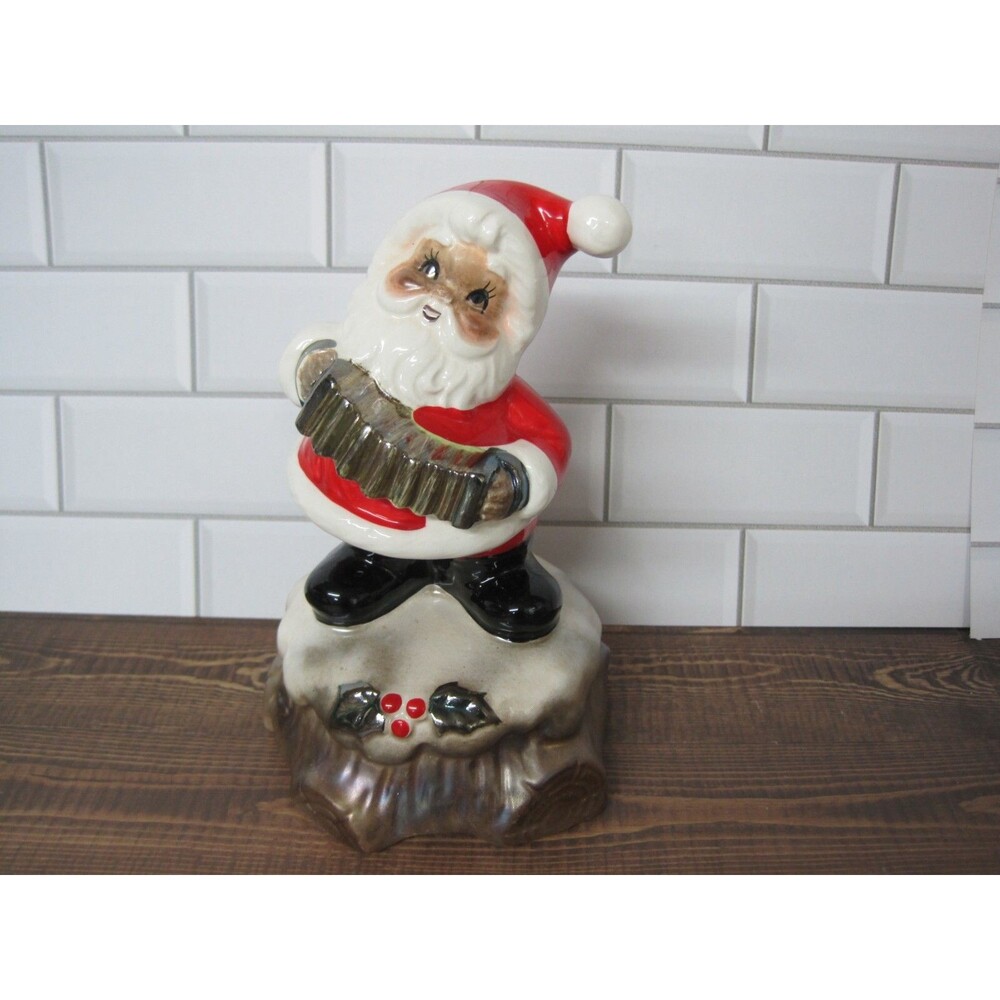 Vintage Christmas Lefton Music Box Santa w/ Accordion  8301 NOS